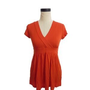 NWT Banana Republic Bright Orange V-Neck Crossover Short Sleeve Blouse Top XS